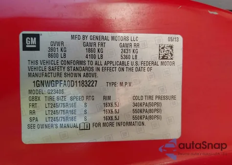 2013 Chevrolet Express 2500 Ls z USA, uszkodzony, nr VIN 1GNWGPFA0D1183227